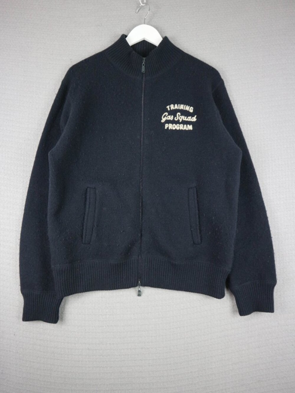 Blue Jeans Gas Wool Blend Zip Up Jacket Mens Large Navy